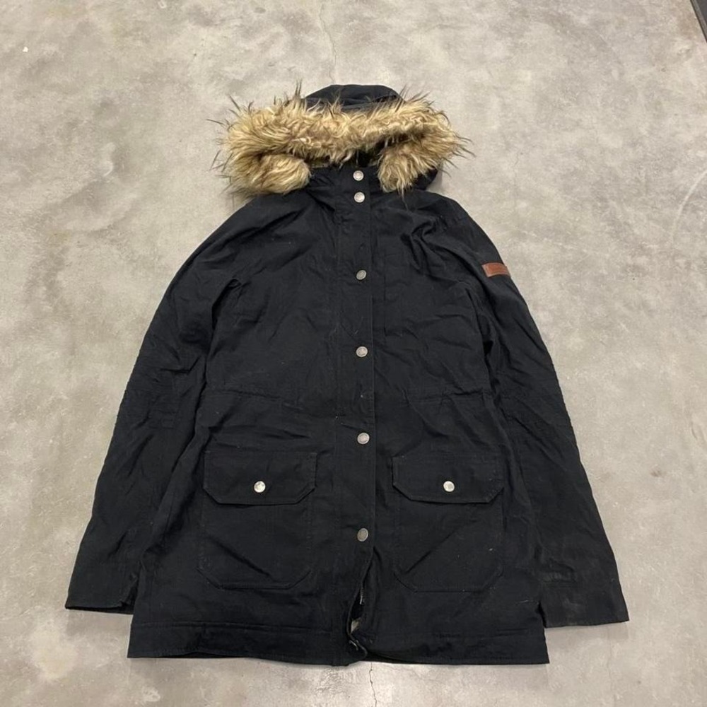 Vintage y2k 90s black hollister button‎ up parka fur lined fur hood jacket